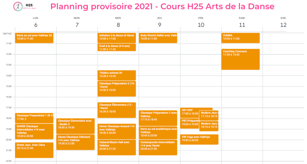 Planning H25 Arts De La Danse